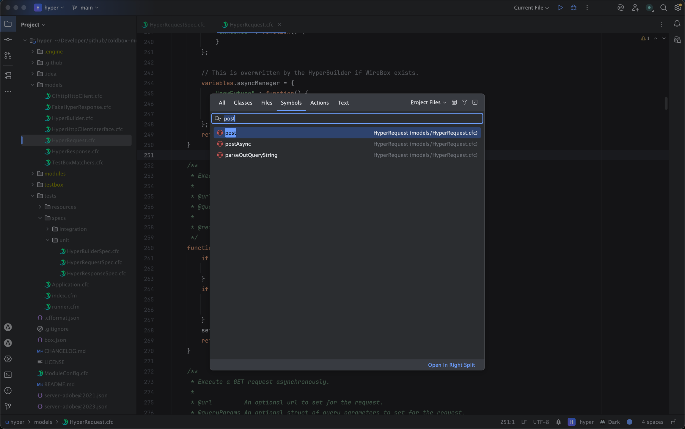 BoxLang IDE showing Goto Symbol support